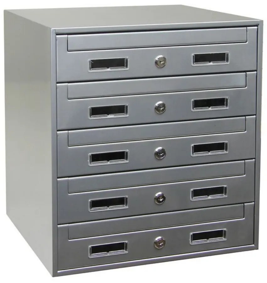 Zostava poštových schránok BK 02, 5 schránok, strieborná