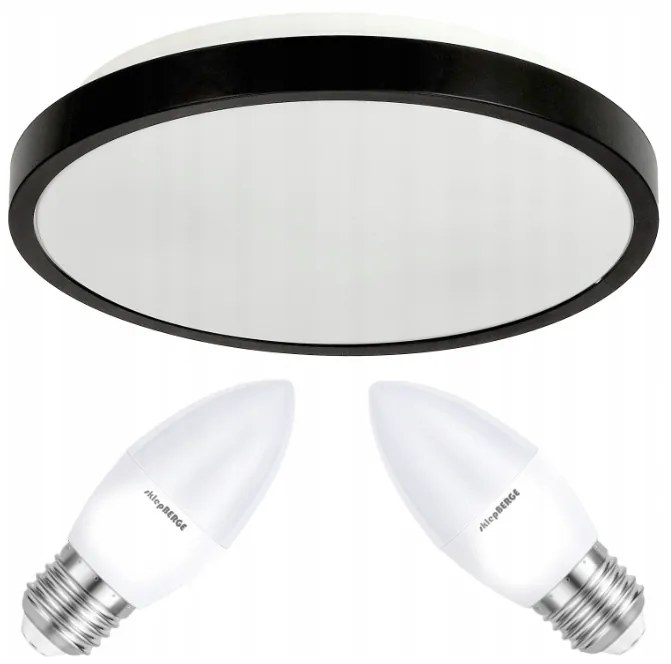 BERGE LED stropné svietidlo 2xE27 IP20 LARI-R BLACK + 2x E27 10W teplá biela sviečka