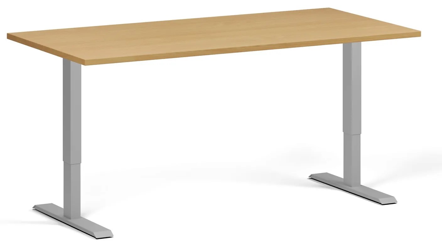 Výškovo nastaviteľný stôl, 160x80 cm, 2 motory, sivá podnož, buk