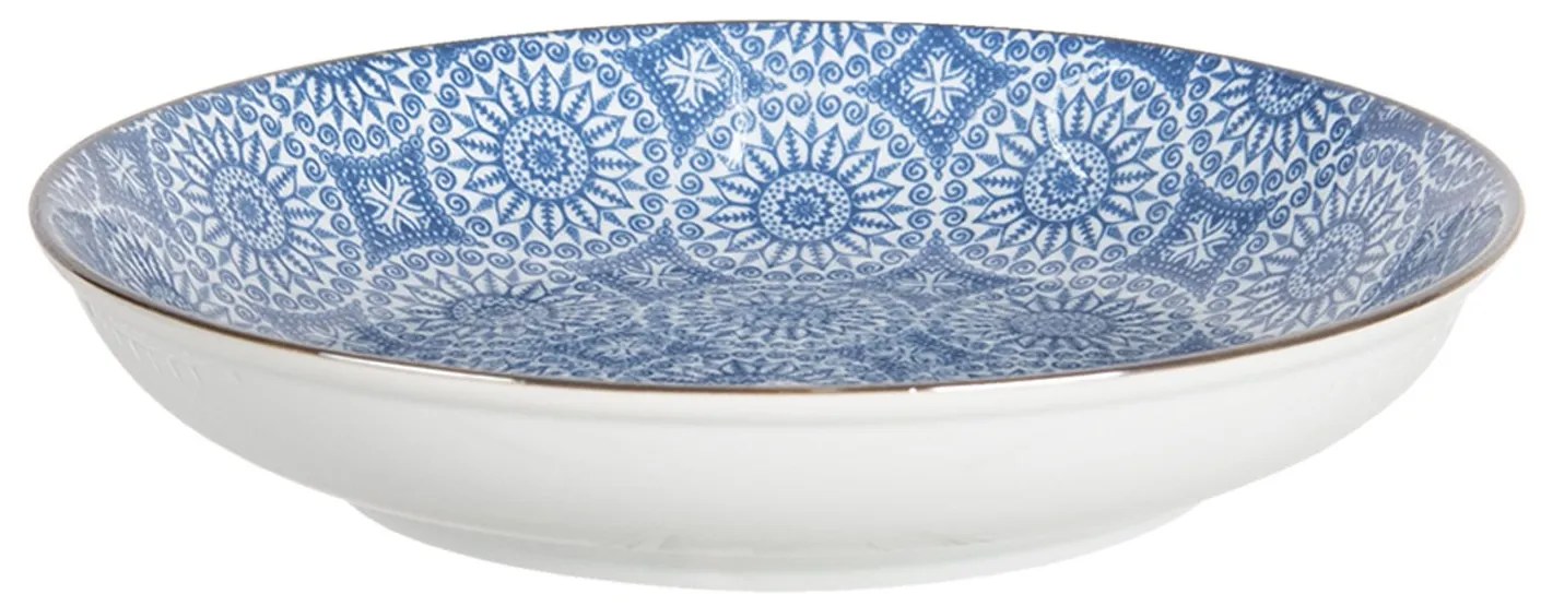 Hlboký tanier s modrým kvetinovým ornamentom BlueSnow - Ø 20 * 4 cm