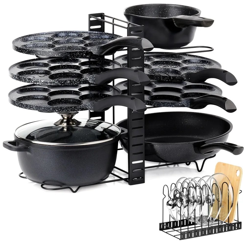 Organizér na pokrievky a panvice, čierny, 8 flexibilných priehradiek VILDE