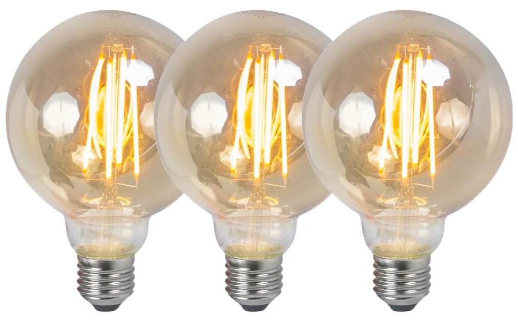 Sada 3 stmievateľných LED žiaroviek E27 G95 dymová 5W 380lm 2200K