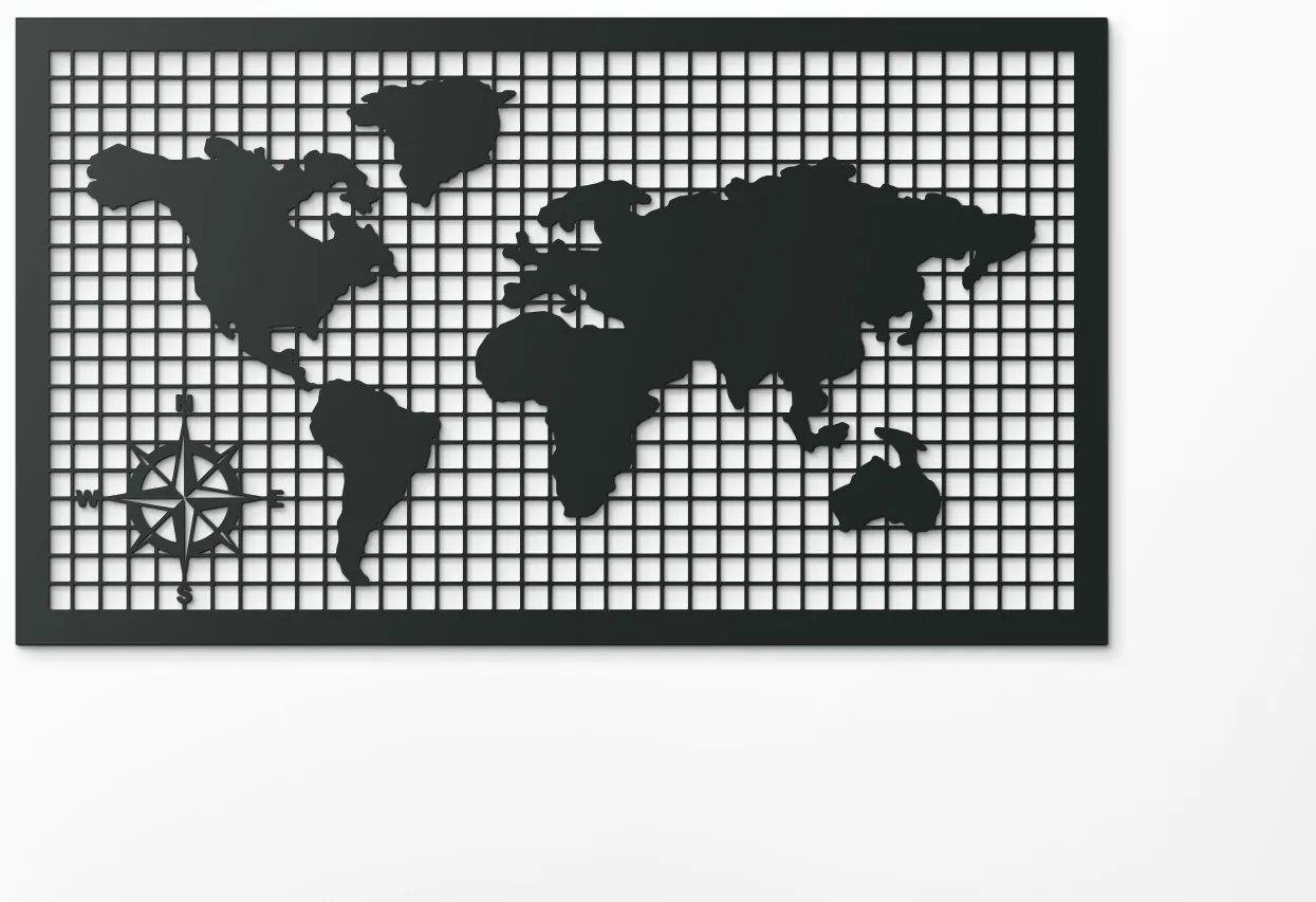 drevko Drevená mapa sveta na stenu Rozmer obrazu: 37,5 x 65 cm, Farba dekorácie: Čierna