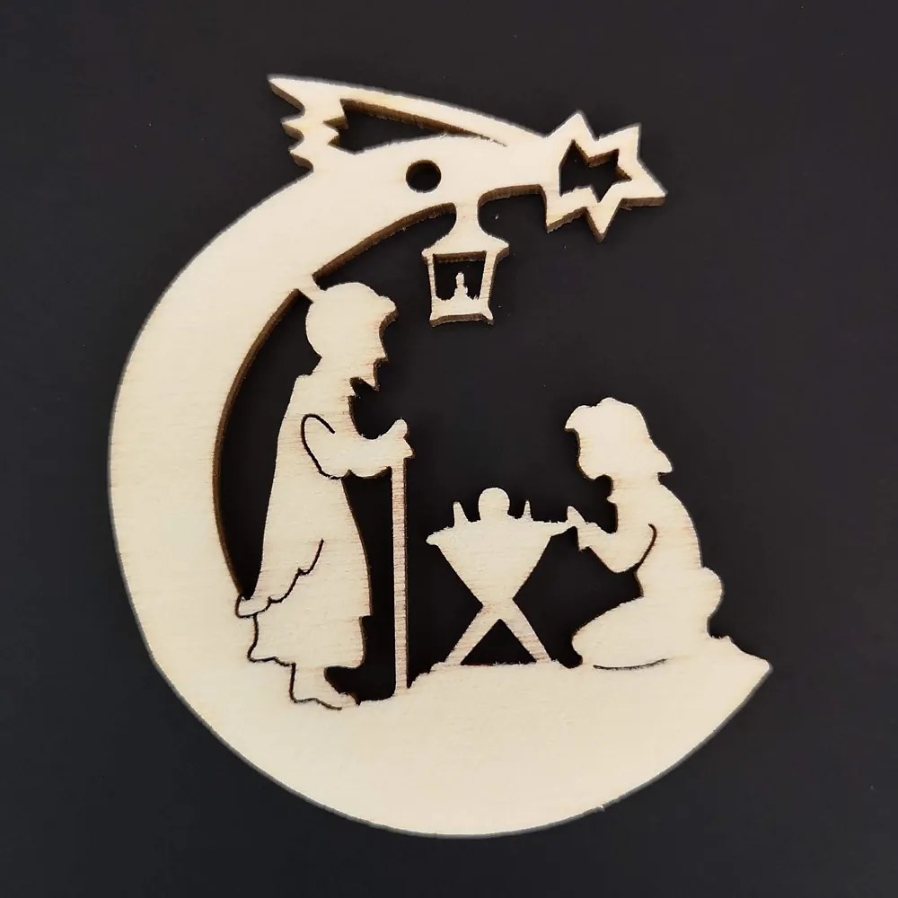 AMADEA Drevená ozdoba mesiac s betlehemom 6 cm