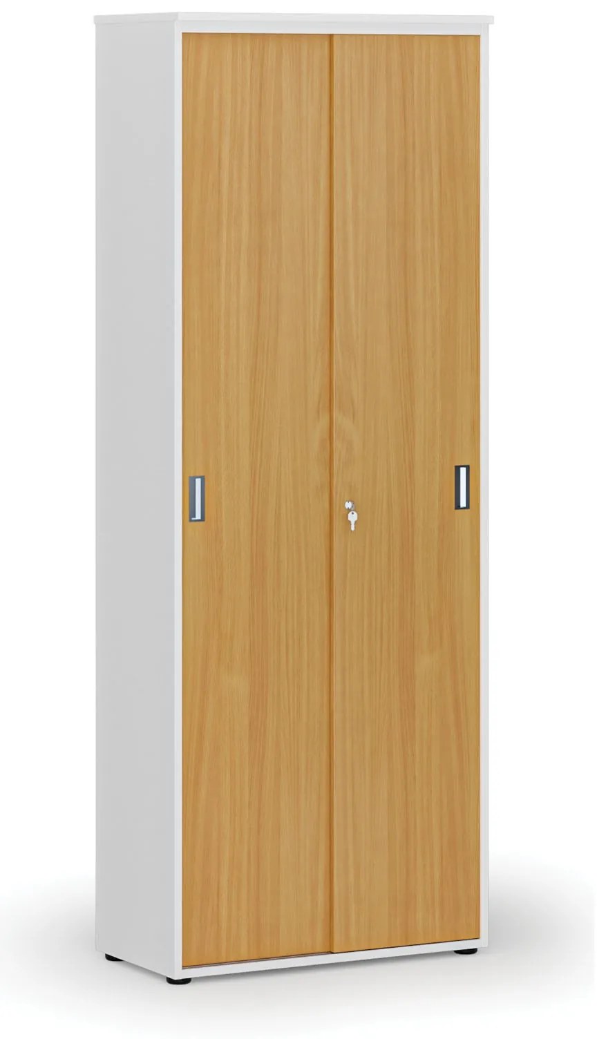 Kancelárska skriňa so zasúvacími dverami PRIMO WHITE, 800 x 420 x 2128 mm, biela/buk