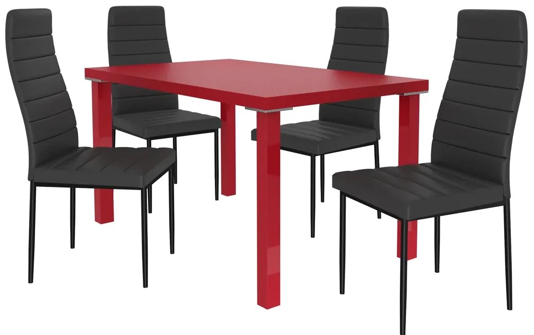 Jedálenský set 1 + 4 Belini červený / čierne Moderno MOD/0/ZES/R/4B