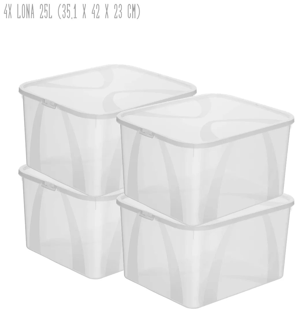 Súprava 4 kusov úložných boxov s vekom, Rotho LONA, 42x35x23 (25l)