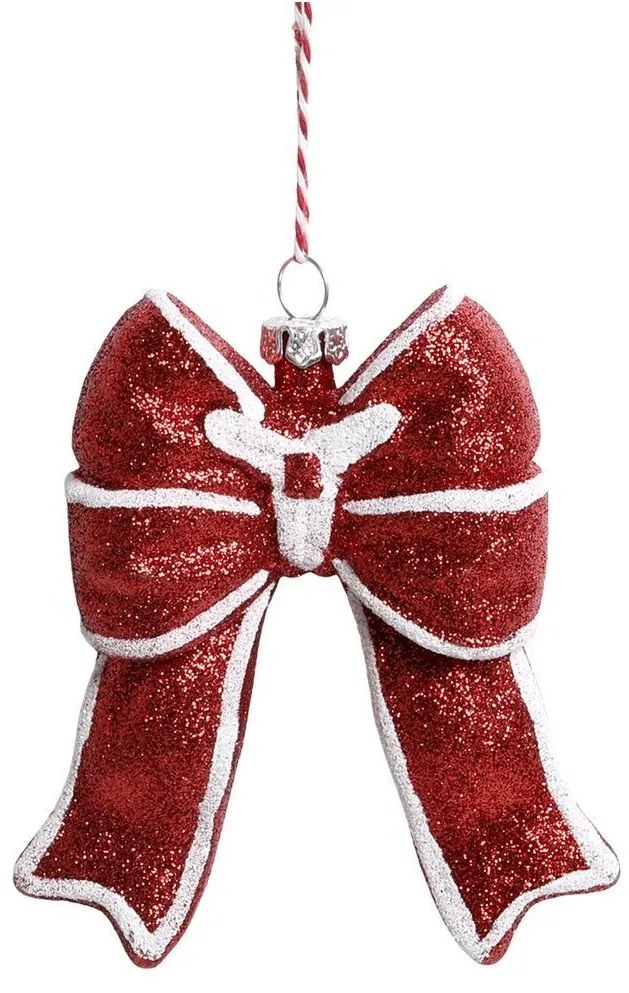 Červená trblietavá vianočná ozdoba mašle Chic - 9*3*11 cm