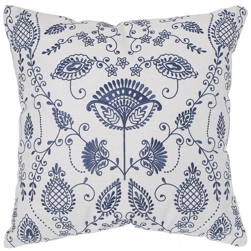 Bielo - modrý vankúš s vyšívanými kvetmi Flora - 50*50 cm Bielo - modrý vankúš s vyšívanými kvetmi Flora - 50*50 cm
