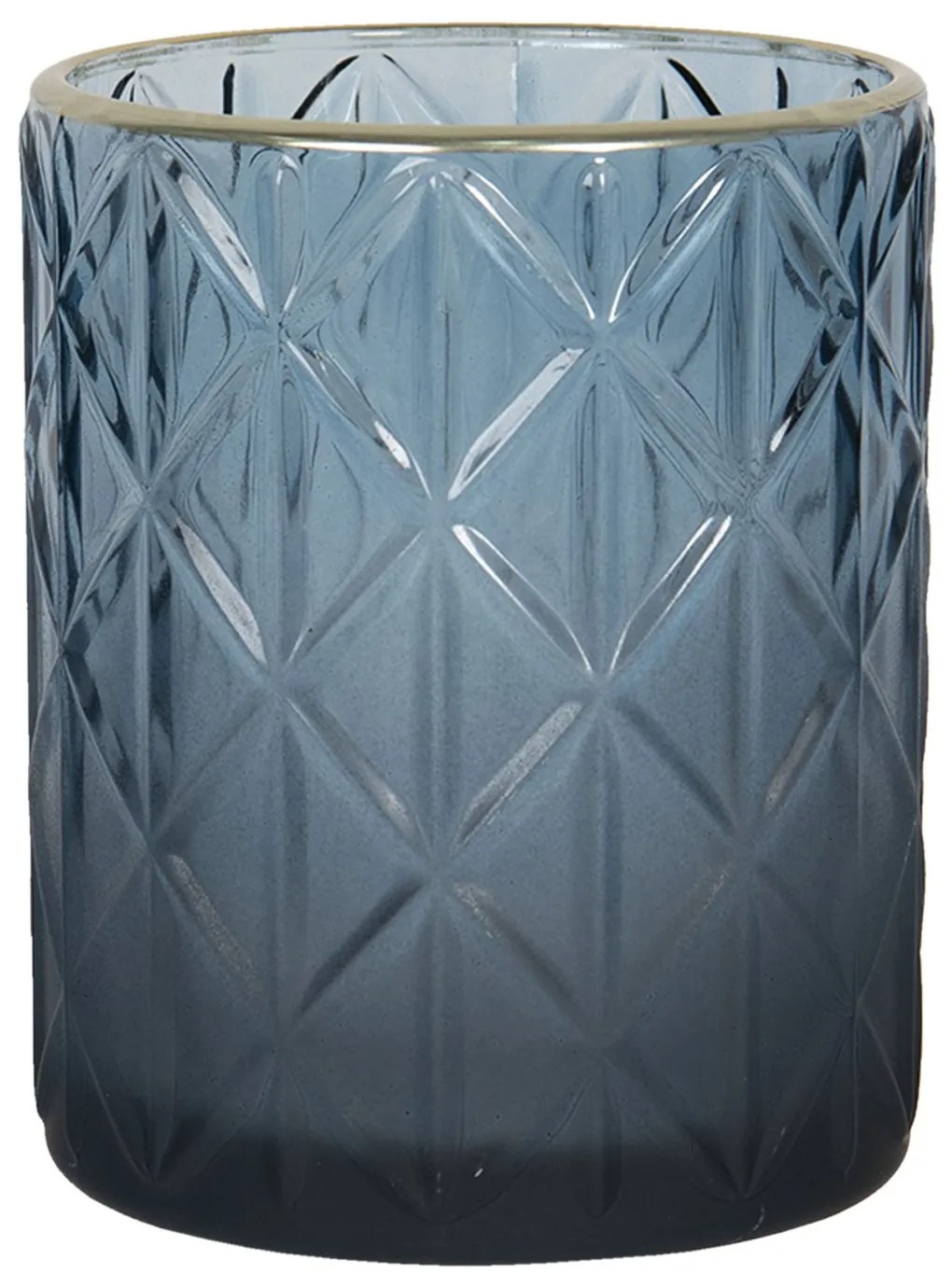 Modrý sklenený svietnik so zlatou linkou - Ø 10 * 12 cm
