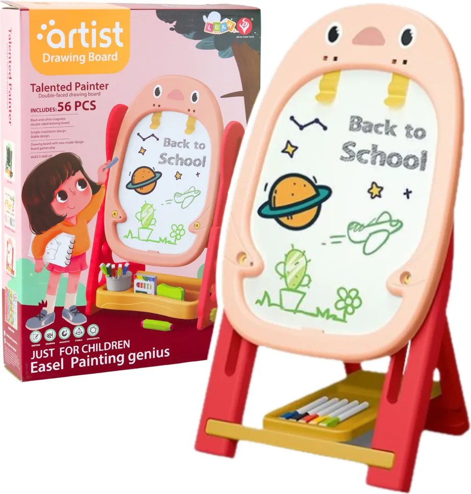 LEAN Toys Obojstranná magnetická tabuľa Tučniak Herná súprava Príslušenstvo 56el Pink