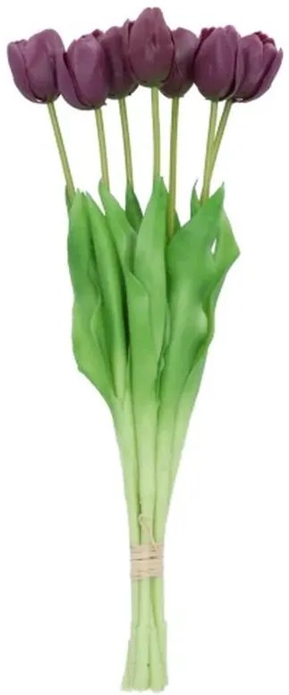 Kytica 7ks fialových realistických tulipánov Tulips - 43cm
