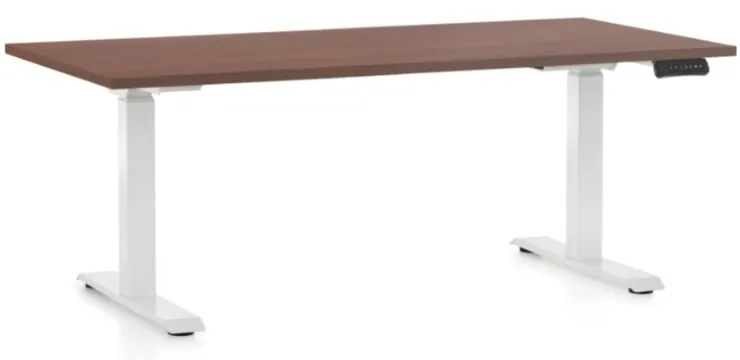 Výškovo nastaviteľný stôl OfficeTech D, 160 x 80 cm, biela podnož, orech