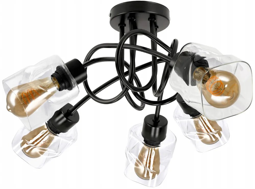 BERGE LED luster stropné svietidlo 5xE27, skladací, priehľadný sklenený štvorec