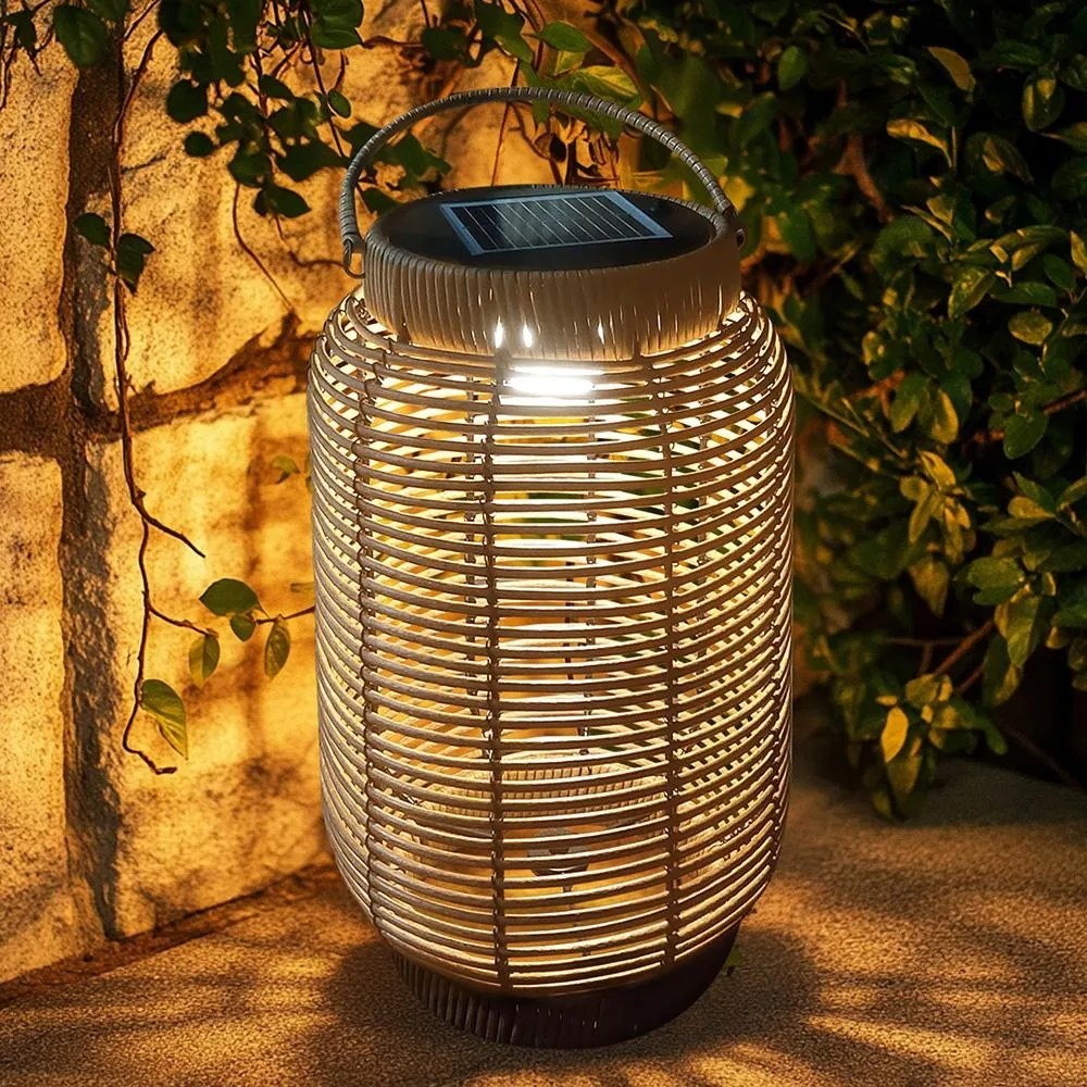 Solárna ratanová lampa LF08-M hnedá