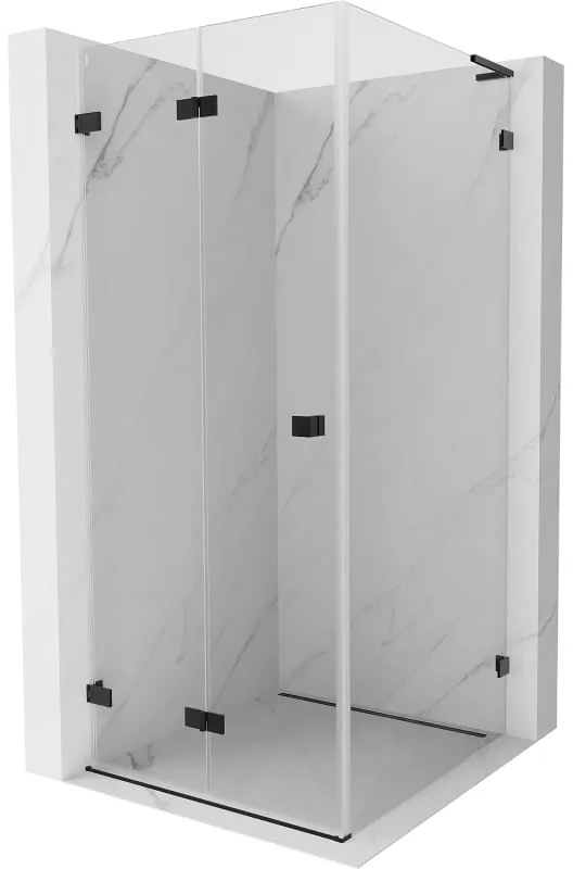 Mexen Lunar-F L, skladací sprchový kút ľavý 80 x 80 cm, 8mm číre sklo, čierny profil, 836L-080-080-70-00-L