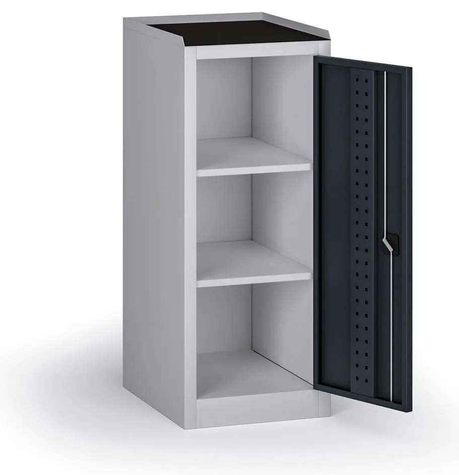 Dielenská skriňa nízka na náradie KOVOS, 2 police, 600 x 505 x 1180 mm, grafit