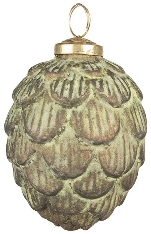 Zeleno-hnedá sklenená ozdoba šiška - Ø 8*10 cm Zeleno-hnedá sklenená ozdoba šiška - Ø 8*10 cm