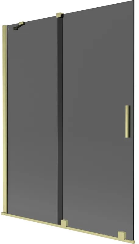 Mexen Velar, 2-krídlová posuvná vaňová zástena 130 x 150 cm, 8mm šedé sklo, zlatá matná, 896-130-000-41-55
