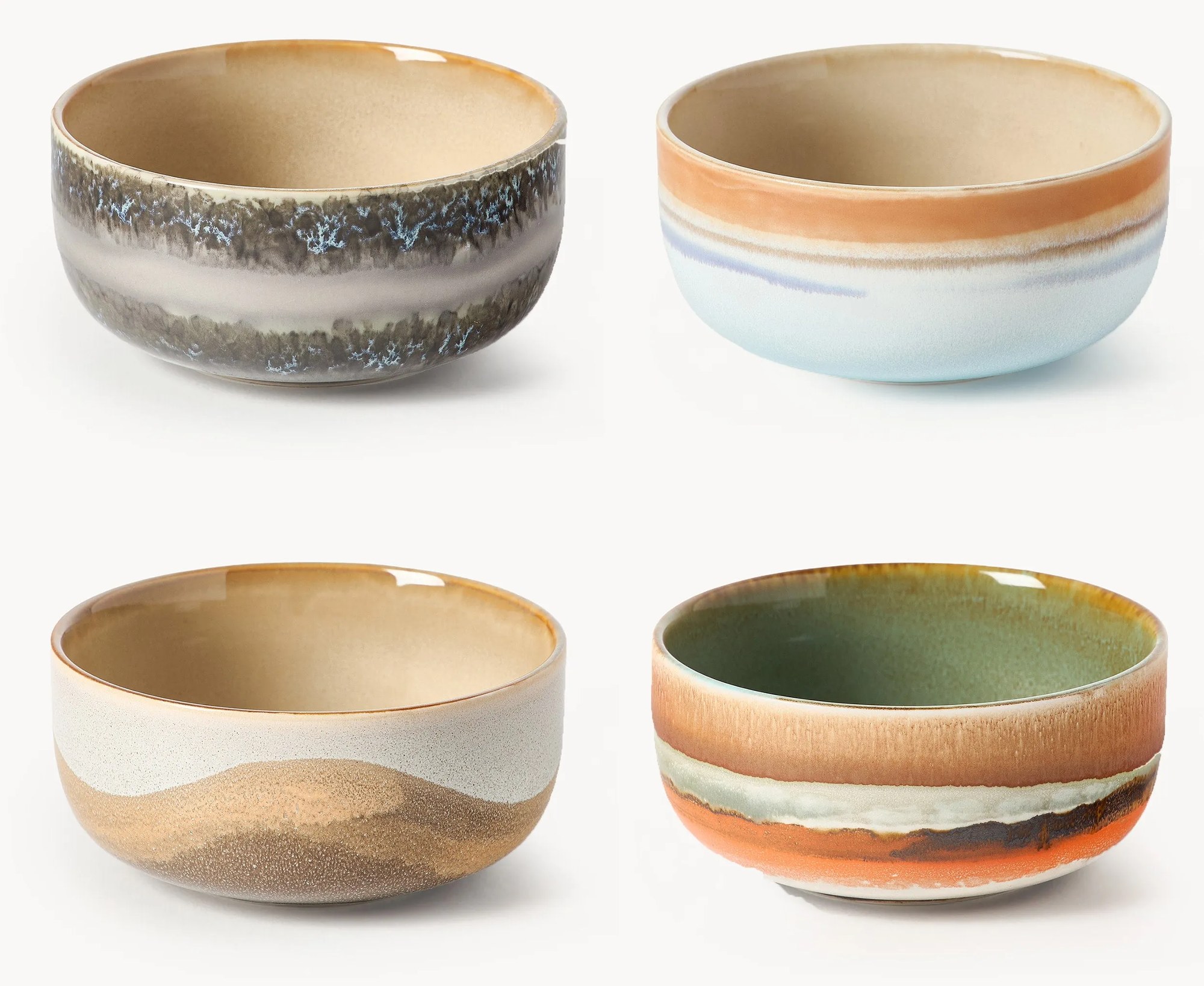 Ručne vyrobené misky's reaktívnou glazúrou 70's, 4 ks