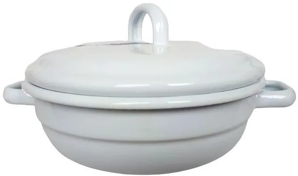 Biela smaltovaná misa s pokrievkou White blue - Ø 16*8cm Biela smaltovaná misa s pokrievkou White blue - Ø 16*8cm