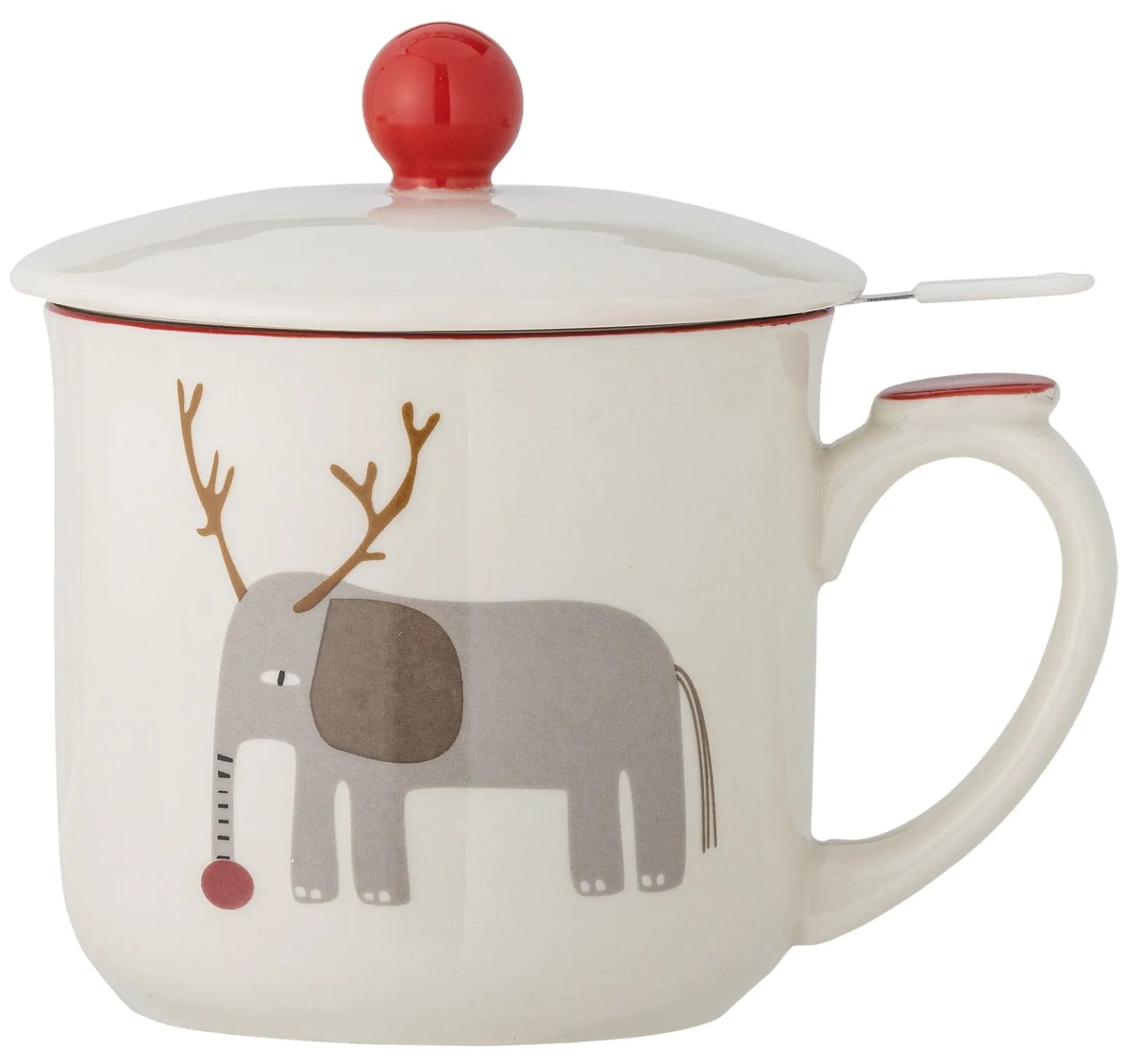 Bloomingville Kameninový hrnček Valentin Red so sitkom a vekom 300 ml