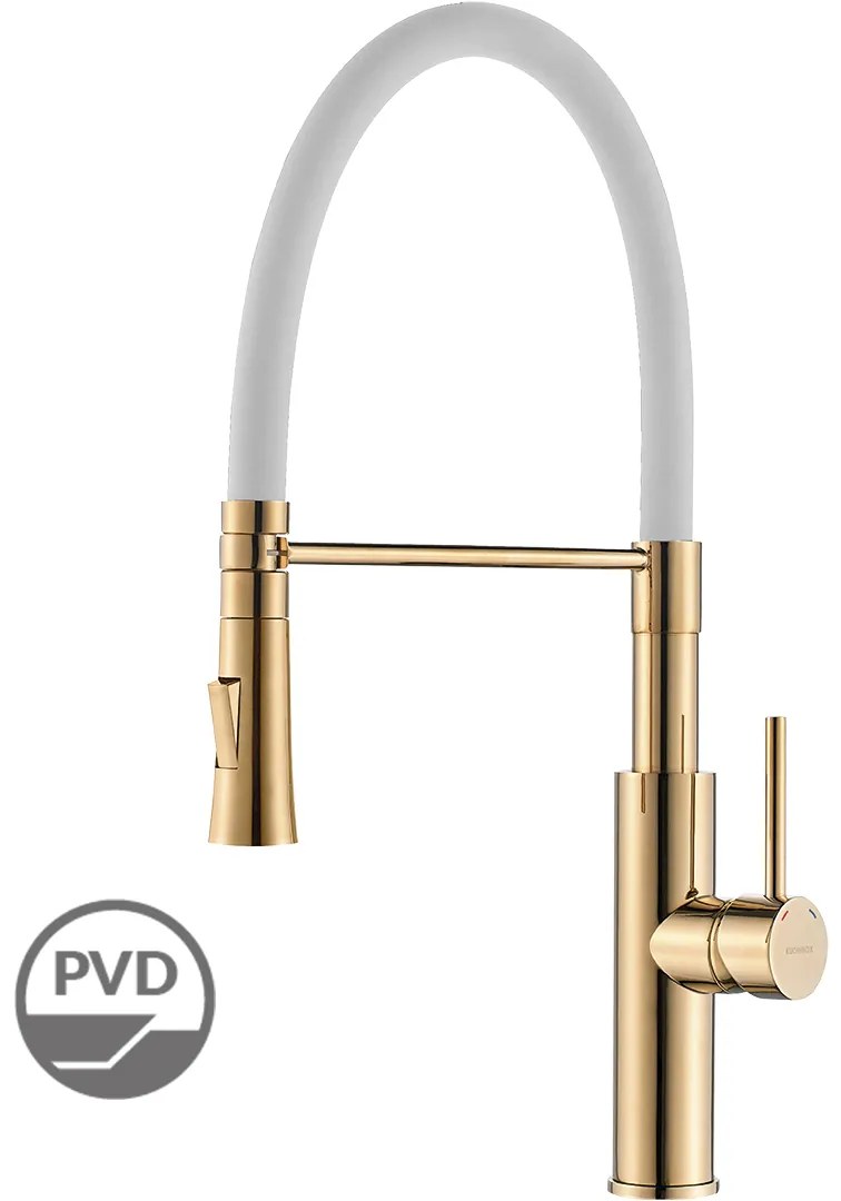Kuchinox Shire, vysoká drezová batéria s U-tvarovanou výlevkou h-499, biela-zlatá lesklá, LAV-BQH_G78D