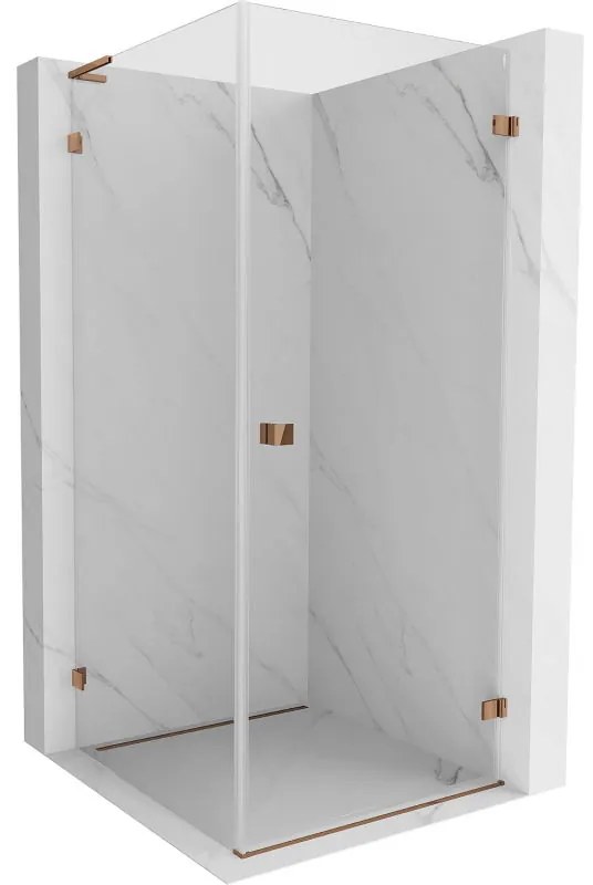 Mexen Lunar-B L výklopný sprchový kút pravý 80 x 80 cm, číre sklo, ružové zlato, 832L-080-080-60-00-P