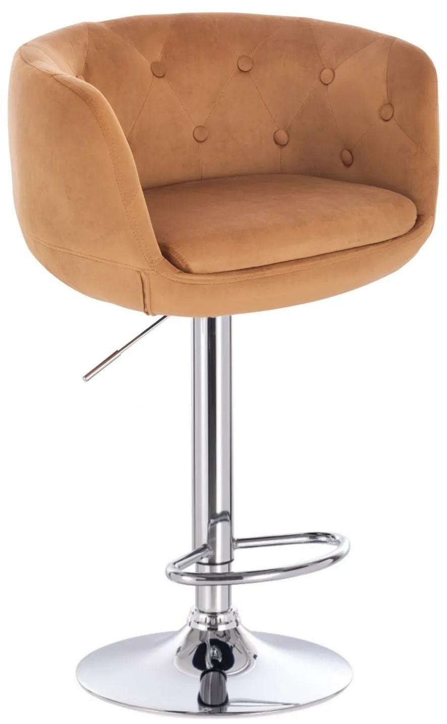 LuxuryForm DESIGN Barová stolička MONTANA VELUR na striebornom tanieri - medová