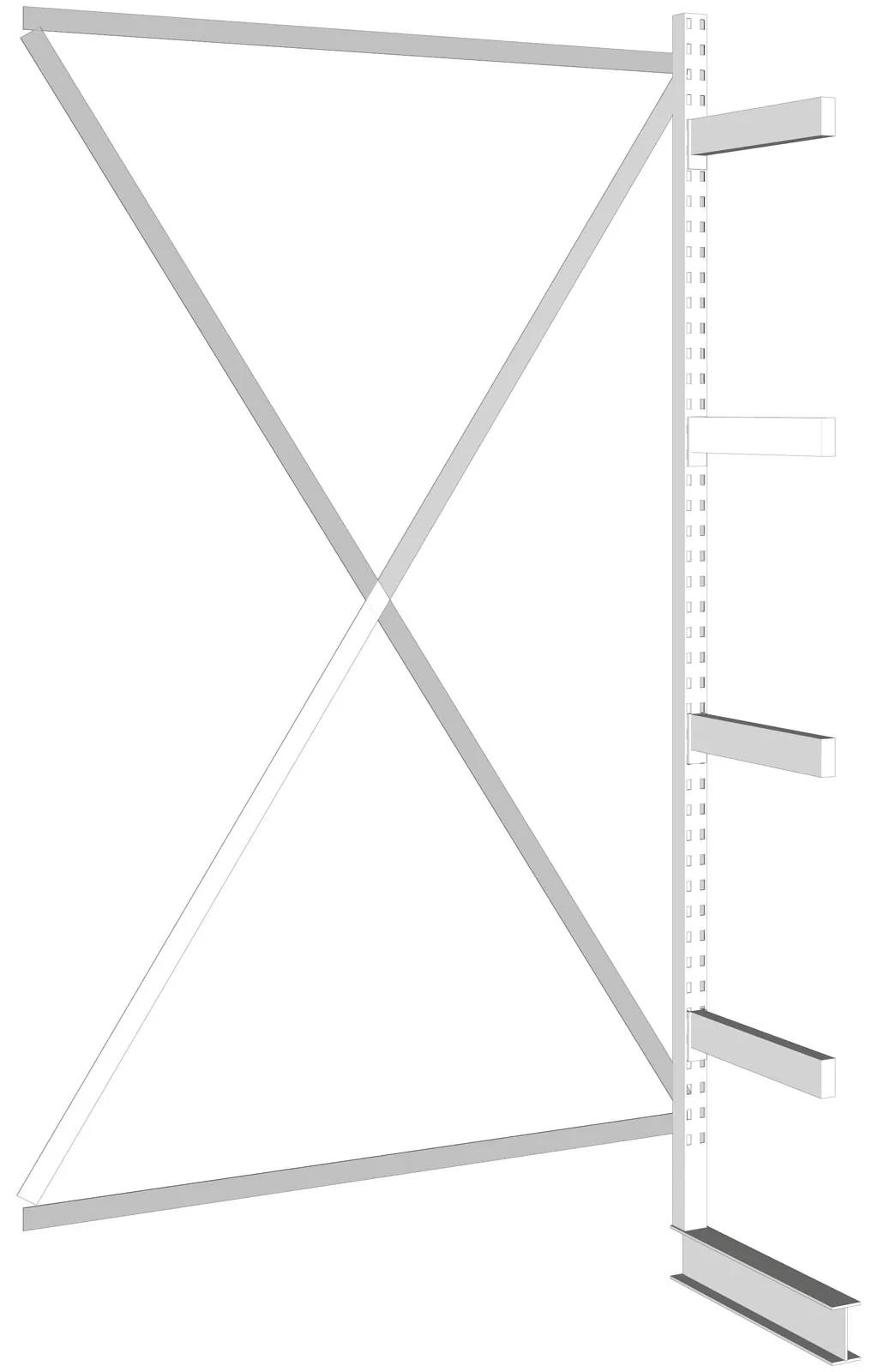 META Konzolový regál, jednostranný, 430 kg, 2500 x 1330 x 730 mm, prístavný