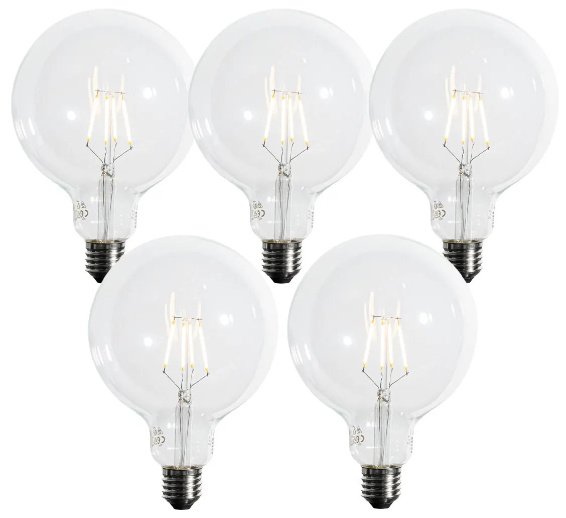 Sada 5 E27 3-stupňových stmievateľných LED žiaroviek so špirálovým vláknom G125 4W 450 lm 2700K