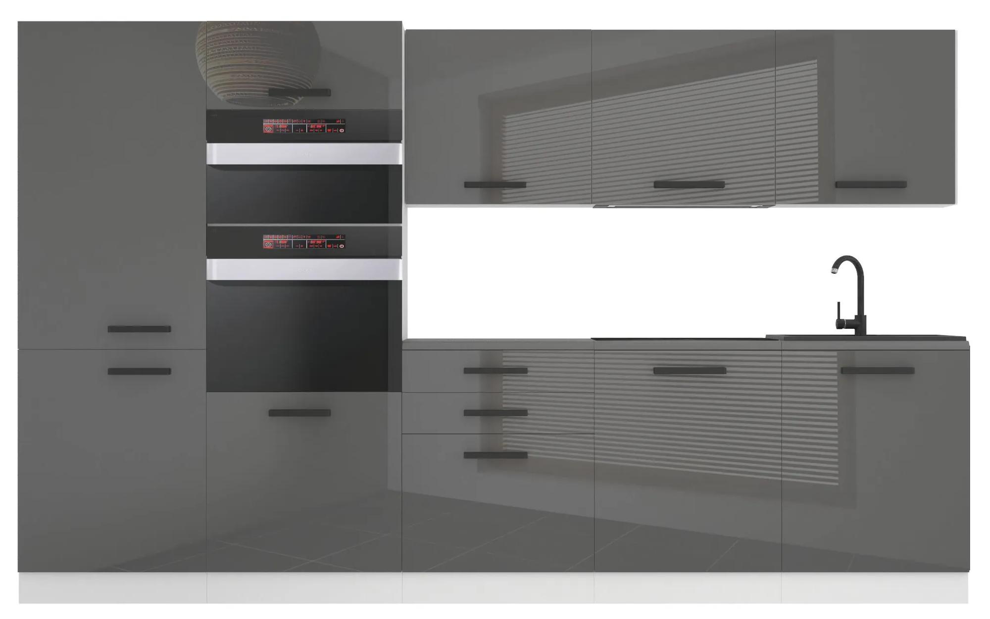 Kuchynská linka Belini Premium Full Version 300 cm šedý lesk s pracovnou doskou GRACE
