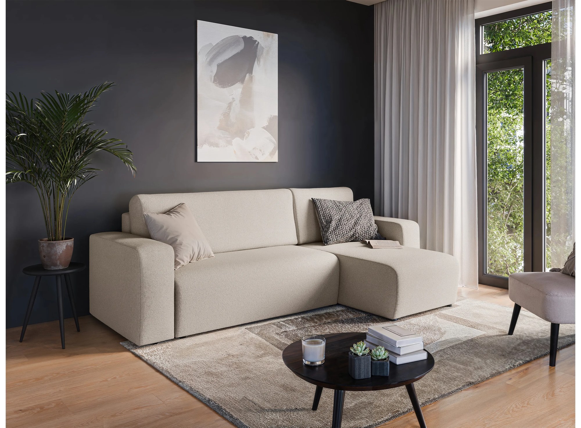 Rozkladacia rohová sedacia súprava Avia Mini univerzálna - béžové buklé Gerra 105