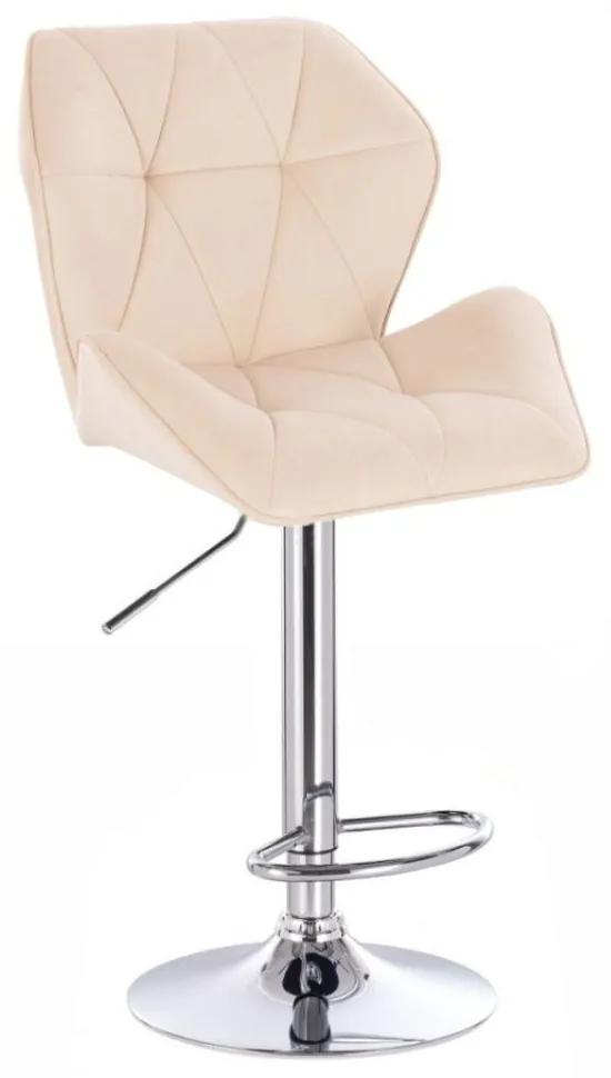 LuxuryForm DESIGN Barová stolička MILANO MAX VELUR na striebornom tanieri - krémová