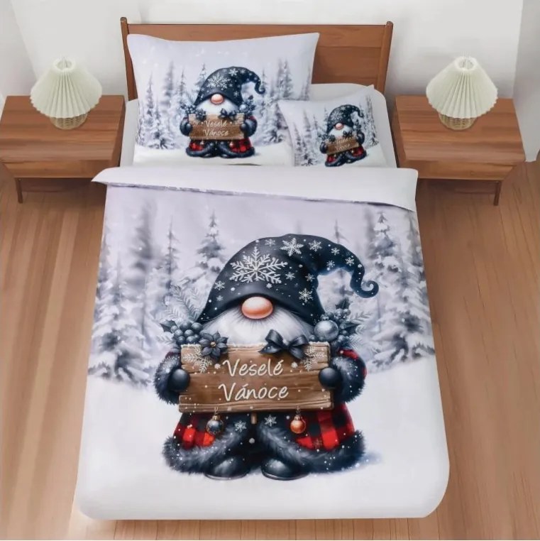 Jahu 3D Obliečky mikrosatén – Gnome sivý (140×200, 70×90, 45×45 cm)