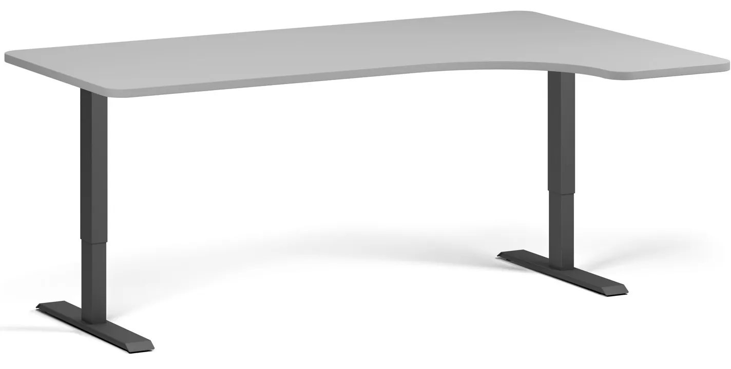 Výškovo nastaviteľný stôl, 180x120 cm, 2 motory, L/P, čierna podnož, sivá