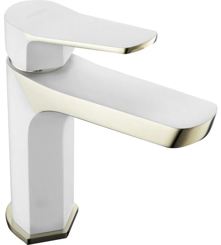 Mexen Lerma, umývadlová batéria, biela-zlatá, 74300-25