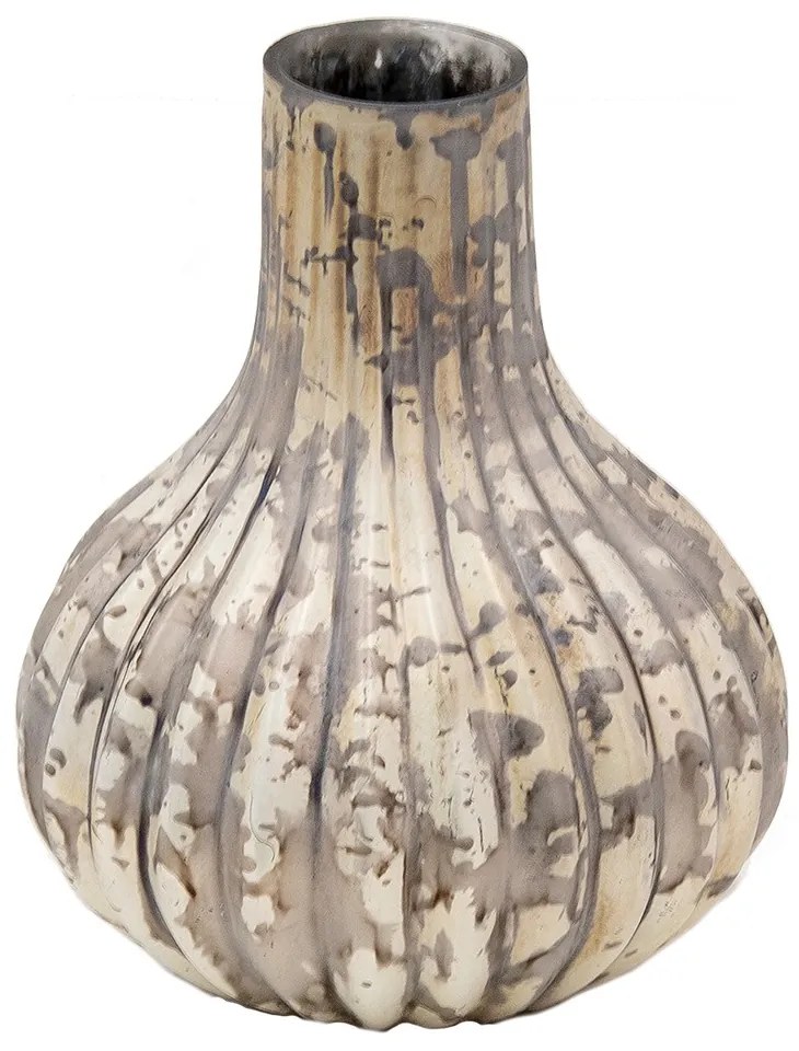 Béžovo-šedá antik dekoračná sklenená váza - 11*11*15 cm Béžovo-šedá antik dekoračná sklenená váza - 11*11*15 cm