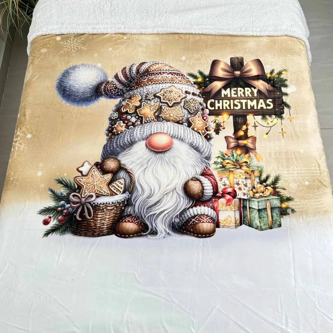 Vianočná deka luxury baranková z mikroplyšu Gnome gold 150x200cm TiaHome