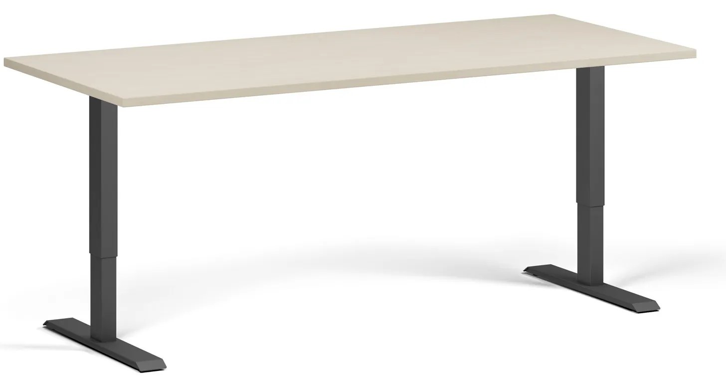 Výškovo nastaviteľný stôl, 180x80 cm, 2 motory, čierna podnož, breza