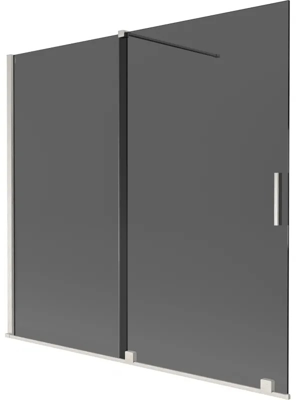 Mexen Velar, 2-krídlová posuvná vaňová zástena 170 x 150 cm, 8mm šedé sklo, brúsená oceľ, 896-170-000-41-97