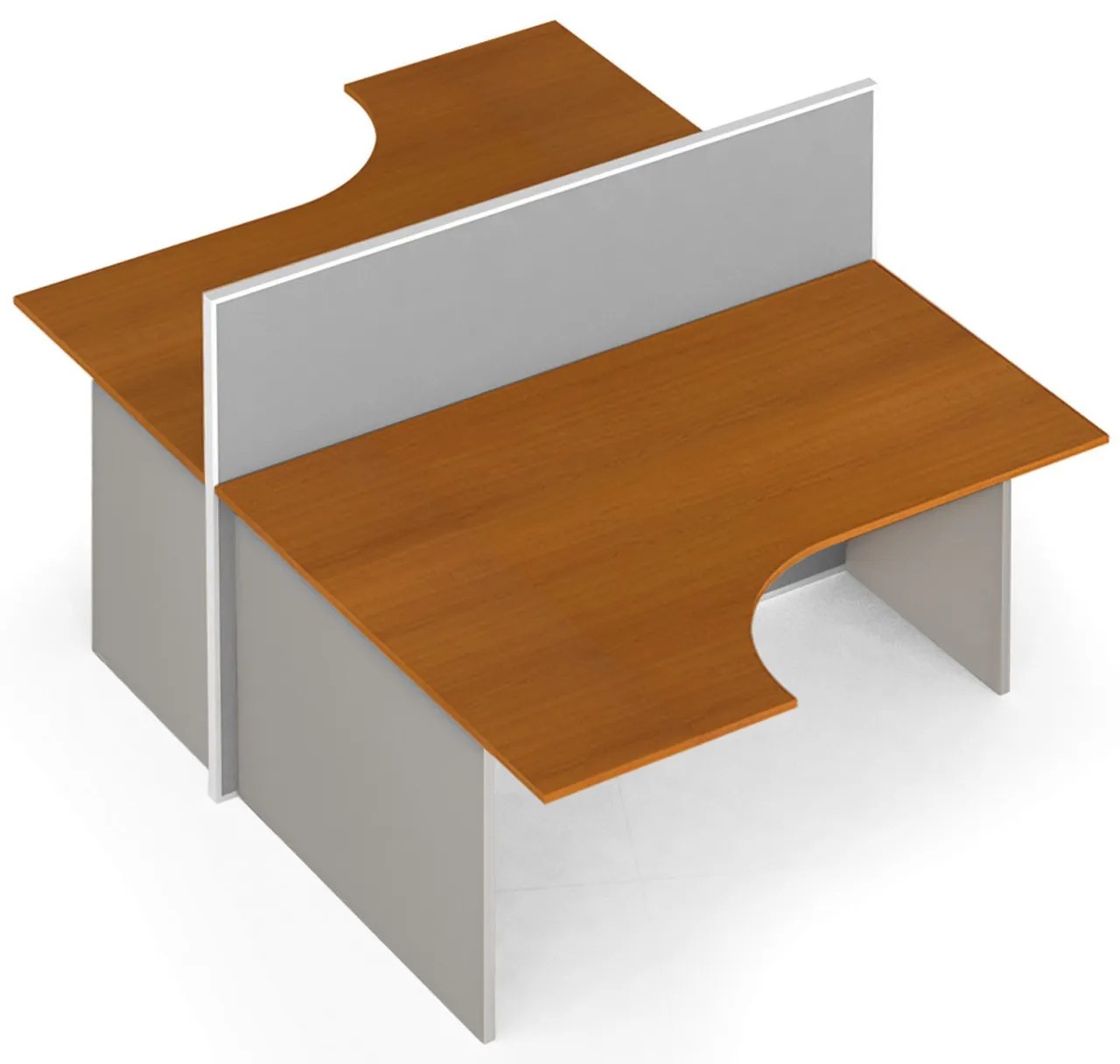 Rohový kancelársky stôl PRIMO s paravánom, nástenka, 2 miesta, sivá/čerešňa