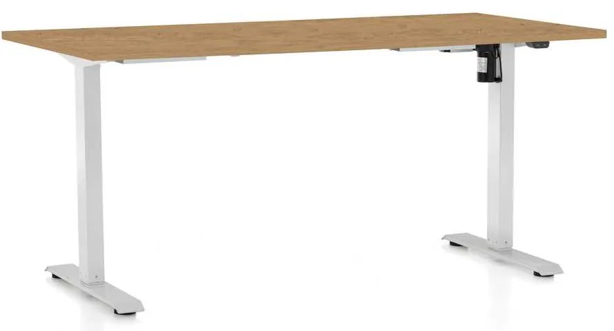 Výškovo nastaviteľný stôl OfficeTech A, 160 x 80 cm, biela podnož, dub kamenný