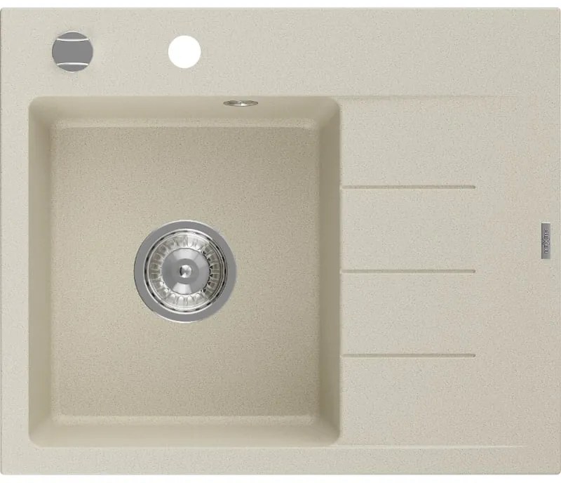 Mexen Ben, 1-komorový granitový drez 600x500x190 mm, ľavý+ chrómový sifón, béžová, 6522605000-69
