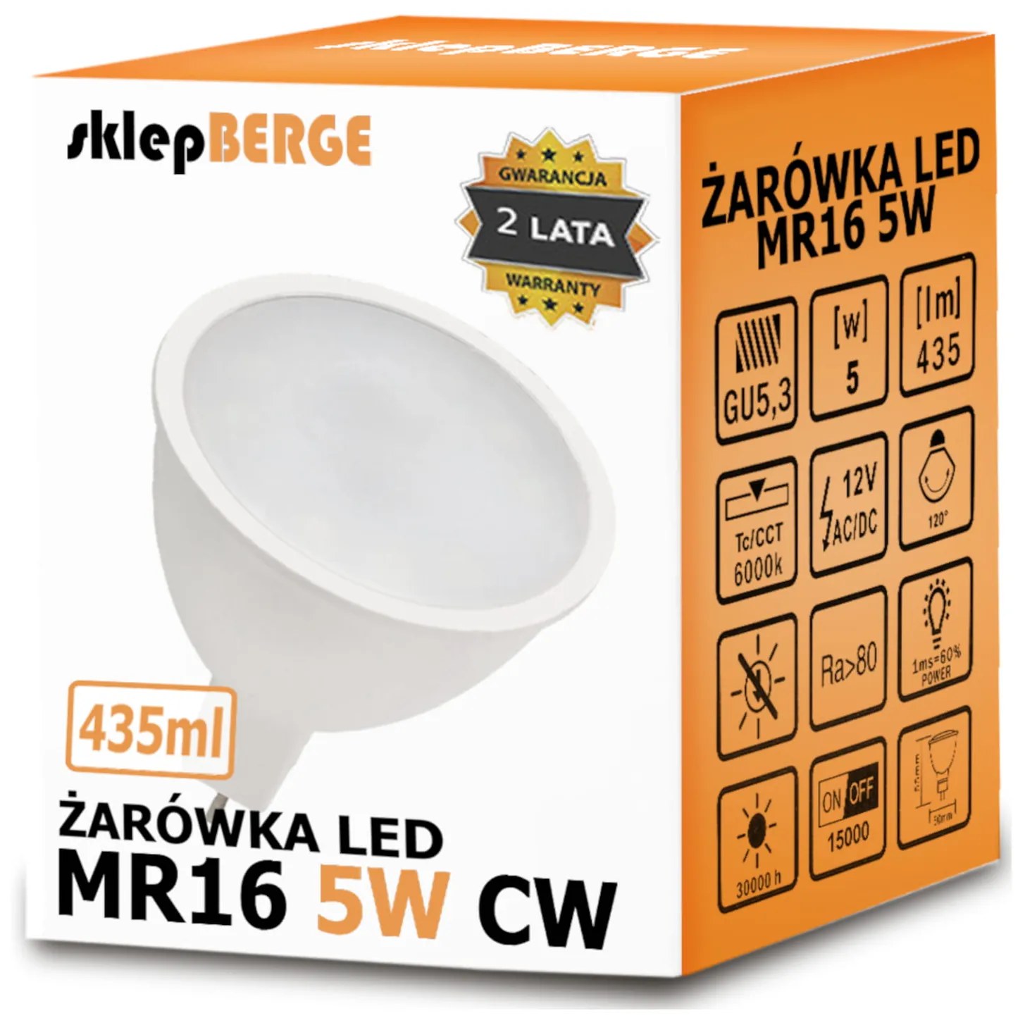 MILIO LED žiarovka 12V - MR16 - 5W - 435 lm - studená biela