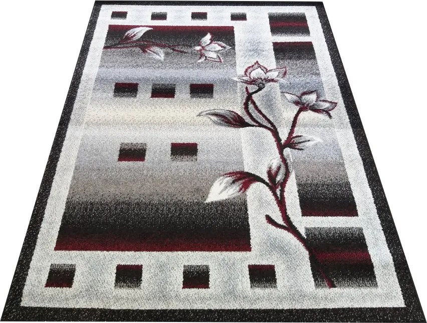 DY Sivo-červený kvetinový koberec Otto 02 Rozmer: 80x150 cm