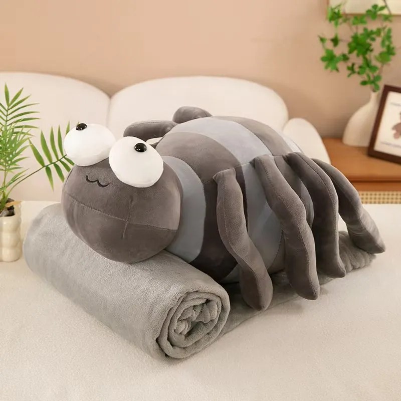 Plyšový PAVÚK s detskou dekou vo vnútri, sivý