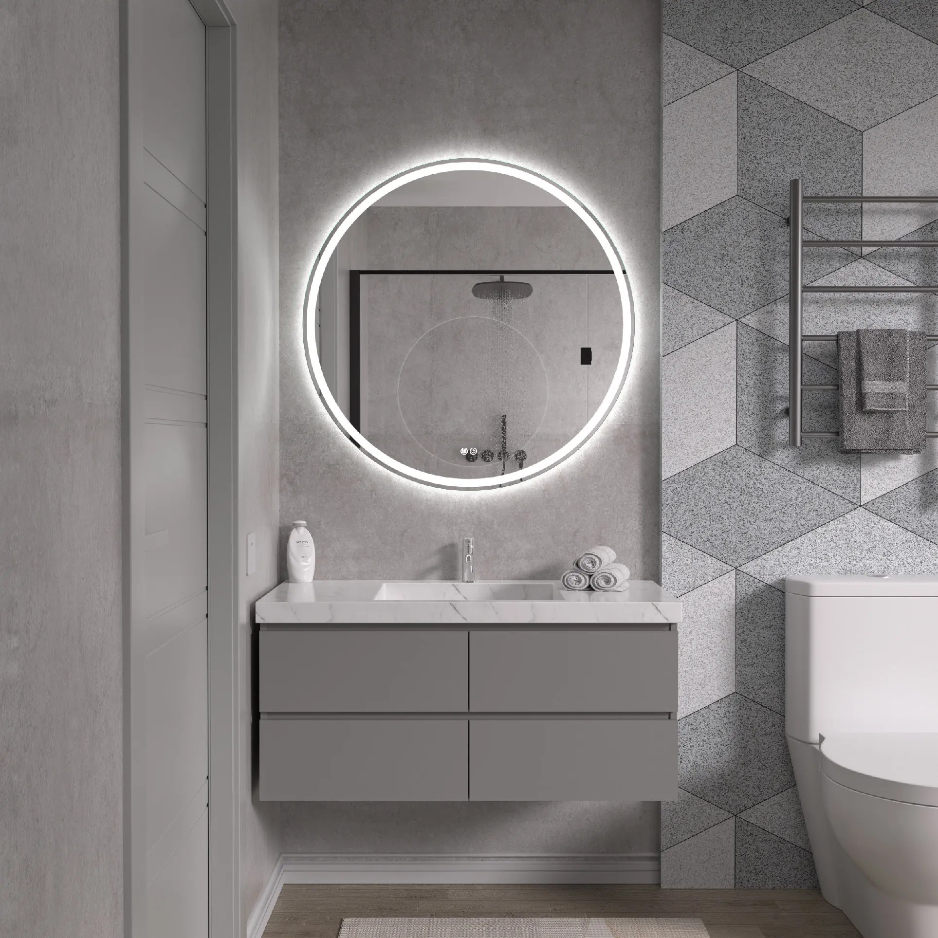 Erga Carla, okrúhle LED zrkadlo 90cm, 2070 lm, 3 farby svetla, ERG-V01-208-9090