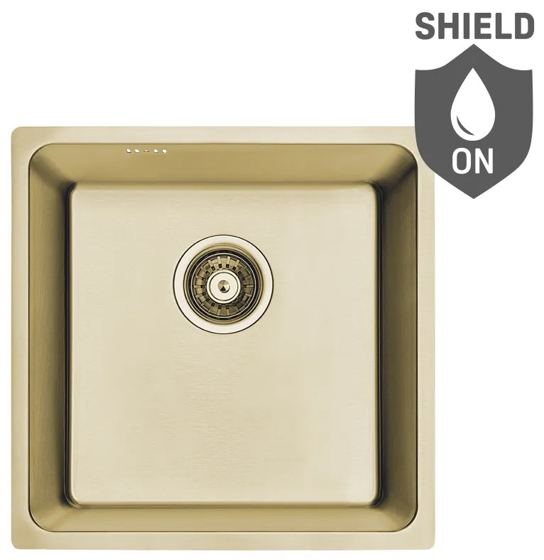 Laveo Aden, 1-komorový nerezový drez 440x440x200 mm, zlatá matná, LAV-SLA_G10P