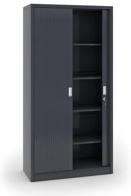 Kovová skriňa s roletovými dverami, 1990 x 1000 x 450 mm, demont, tmavo sivá